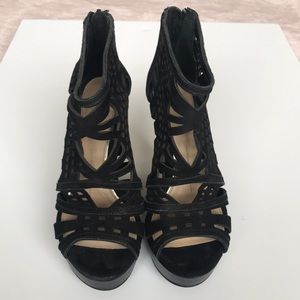 Black platform velvet heels